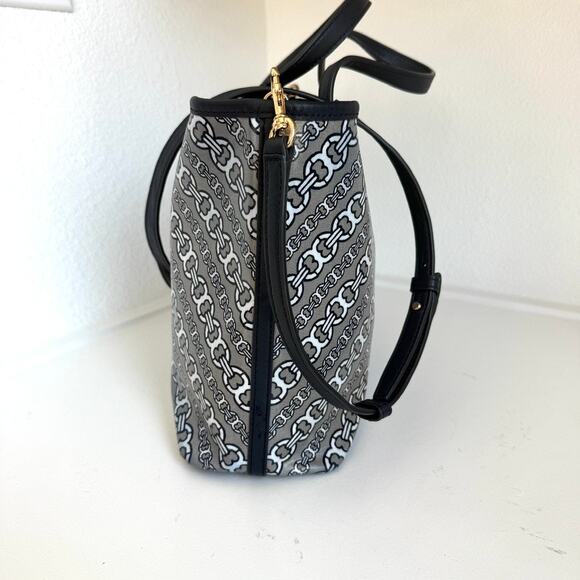 TORY BURCH Gemini Link Canvas Satchel Tote Navy Stripe Crossbody Bag - Picture 3 of 6